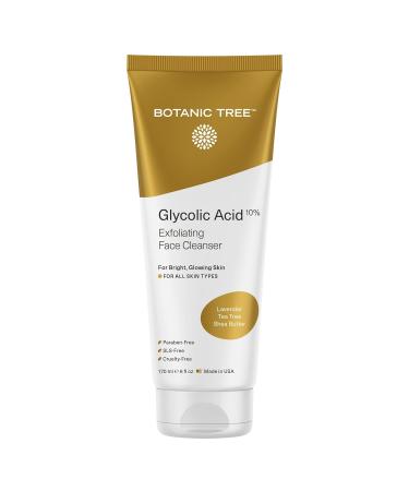 Glycolic Acid Face Wash, Exfoliating Facial Cleanser For Facial Skin Care, Acne Treatment Face Scrub, 10% Glycolic and Salicylic Acid 6 fl. oz - Botanic Tree 6 Fl Oz (Pack of 1)