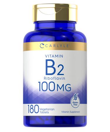 Vitamin B2 100mg  180 Tablets  Vegetarian Non-GMO Gluten Free  Vitamin B2 Riboflavin  by Carlyle