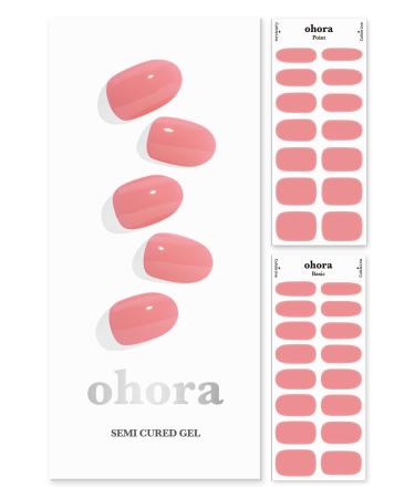 ohora Semi Cured Gel Nail Strips (N Cream Glow) - Works with Any Nail Lamps Salon-Quality Long Lasting Easy to Apply & Remove - Includes 2 Prep Pads Nail File & Wooden Stick - Pink