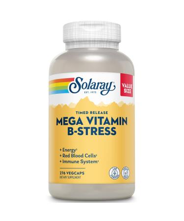 Solaray Mega Vitamin B-Stress, Timed-Release Vitamin B Complex with 1000 mg of Vitamin C for Stress, Energy, Red Blood Cell & Immune Support, 60 Day Guarantee, Vegan (276 CT) 276 Count (Pack of 1)