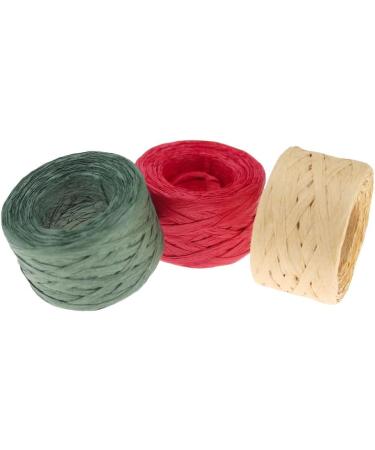 Creatrill 3 Rolls Red Green Kraft 1/4 by 492 Feet Raffia Ribbon/String, 164feet Each Roll, Packing Paper Twine for Christmas