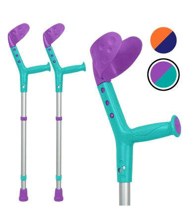 ORTONYX Kids Walking Forearm Crutches (1 Pair) Good for Children and Short Adults up to 220lb - Adjustable Arm Support- Lightweight Aluminum - Ergonomic Handle with Comfy Grip Youth Size, Height 21.5