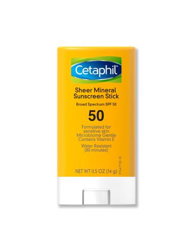 CETAPHIL Sheer Mineral Sunscreen Stick for Face & Body , 0.5oz , 100% Mineral Sunscreen: Zinc Oxide & Titanium Dioxide , Broad Spectrum SPF 50 , For Sensitive Skin SPF 50 Stick