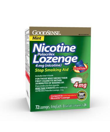 GoodSense Nicotine Polacrilex Lozenge 4 mg (nicotine), Mint Flavor, Stop Smoking Aid quit smoking with nicotine lozenge, 72 Count Mint 72 Count (Pack of 1)