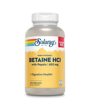 Solaray Betaine HCL with Pepsin, High Potency Hydrochloric Acid Formula, Healthy Digestion Supplement, Digestive Enzymes for Gut Health Support, 60-Day Guarantee (275 Servings, 275 Veg Caps) 275 Count (Pack of 1)