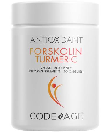 Codeage Forskolin Pure Forskolin Coleus + Organic Turmeric Root Powder 95% Curcuminoids + Bioperine Black Pepper for Absorption - 20% Standardized Coleus Forskohlii Non-GMO 90 Capsules