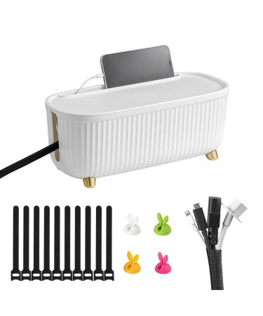 Homebliss Cable Management Box - Cord Organizer Box 13.7 * 5.9 * 5.3in -Insulated Cable Storage Box for TV Computer Laptop Power Strips -Fashionable Power Strip Box for Home Office -Pearl White