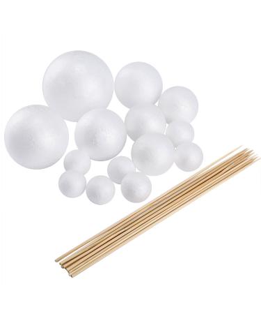 Pllieay Make Your Own Solar System Model with 14 Mixed Sized Polystyrene Spheres Balls and 10 Pieces 24 cm Long  Bamboo Sticks for School Projects