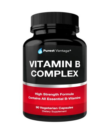 Vitamin B Complex Vitamins B12 B1 B2 B3 B5 B6 B7 B9 Folic Acid - Super B Complex Vitamins for Women Men Adults  Aids in Energy Stress and Immunity - 90 Vegetarian Capsules