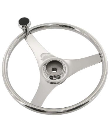 YaeGarden Stainless Steel Boat Steering Wheel 3 Spoke Sports Steering Wheel with Turning Knob(7300S2 Knob) 13.5 Inch