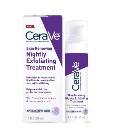 CeraVe Skin Renewing Nightly Exfoliating Treatment | Anti Aging Face Serum with Glycolic Acid, Lactic Acid, and Ceramides| Dark Spot Corrector for Face | 1.7 Oz 1.7 Fl Oz (Pack of 1)