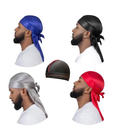  2 Pieces Silky Durags with 2 Pieces Wave Caps Soft Satin Do  Rags for Men, Long Tail Doo rag for 360 Waves : Beauty & Personal Care