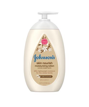 Johnson's Skin Nourish Moisturizing Baby Lotion for Dry Skin with Vanilla & Oat Scents, Gentle & Lightweight Body Lotion for The Whole Family, Hypoallergenic, Dye-Free, 16.9 fl. oz