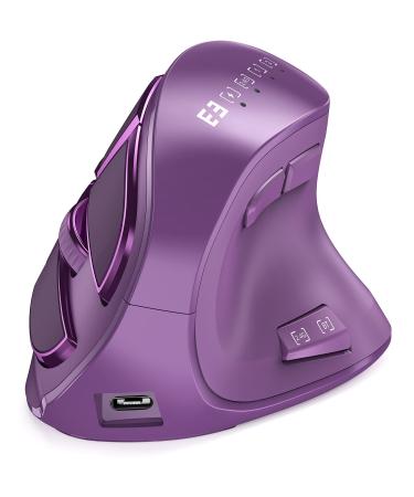 seenda Ergonomic Mouse Wireless Vertical Mouse - Rechargeable Optical Mice for Multi-Purpose (Bluetooth+Bluetooth+USB Connection) Compatible Apple Mac and Windows Devices - Purple Purple Ergonomic Mouse
