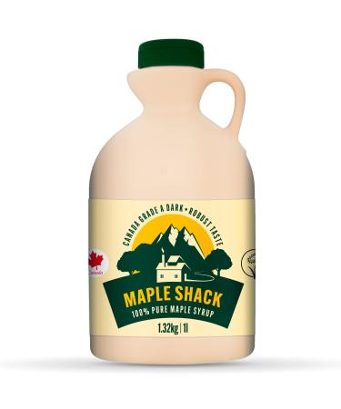 Maple Shack 100% Pure Canadian Maple Syrup 1l - Grade A Dark Maple Syrup with Caramel Taste - Ideal for Pancakes Waffles and Baking - 1.32kg