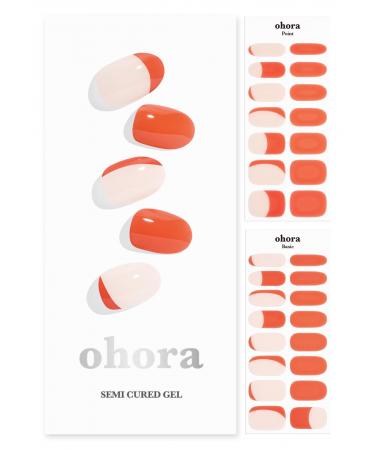 ohora Semi Cured Gel Nail Strips (N More Orange) - Works with Any Nail Lamps Salon-Quality Long Lasting Easy to Apply & Remove - Includes 2 Prep Pads Nail File & Wooden Stick