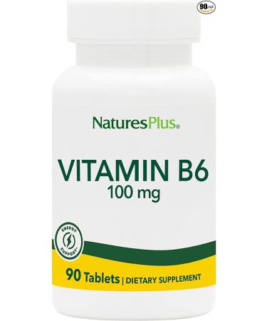 NaturesPlus Vitamin B6 (Pyridoxine HCI) - 100 mg, 90 Vegetarian Tablets - Energy & Metabolism Booster, Hair Skin & Nails, Memory, Mood, Immune System Support Supplement - Gluten-Free - 90 Servings