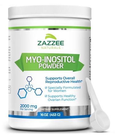 Zazzee Myo-Inositol Powder 226 Servings 16 Ounces 2000 mg per Serving Includes Free Scoop for Exact Dosage 100 Pure Vegan and Non-GMO