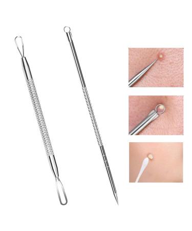 Blackhead Remover Comedone Extractor 2 PCS Pimple Popper Tool  Pimple Comedone Removal 2-in-1 Extractor Tool Stainless Steel Pimple Extractor Blackhead Removal Tool (Silver)