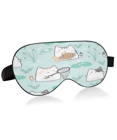 xigua Cute Cat Breathable Sleeping Eyes Mask Cool Feeling Eye Sleep Cover for Summer Rest Elastic Contoured Blindfold for Women & Men Travel
