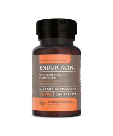 ENDUR-ACIN 250mg Niacin - Extended Release for Optimal Absorption & Low-Flush Vitamin B-3, 200 Tablets - Non-GMO, Vegan, Gluten Free - Endurance Products Company