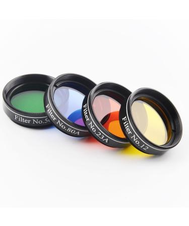 Solomark 1.25 Inch 4pcs Color Filter Set for Telescope Eyepiece - No.12 Yellow, No.23 Red, No.80A Blue and No.56 Green 1.25 Inches 4pcs Color Filter Set