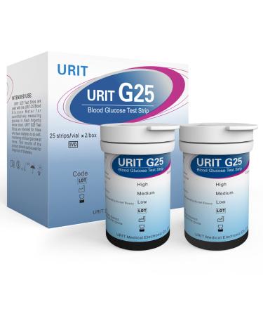 URIT 50 Uric Acid Test Strips (Test Strips Only) for URIT (Model: PA-11) Uric  Acid Monitor. 2 Boxes Total 25 Test Strips Per Box. (Includes 50 Test Strips  and 50 lancets.)