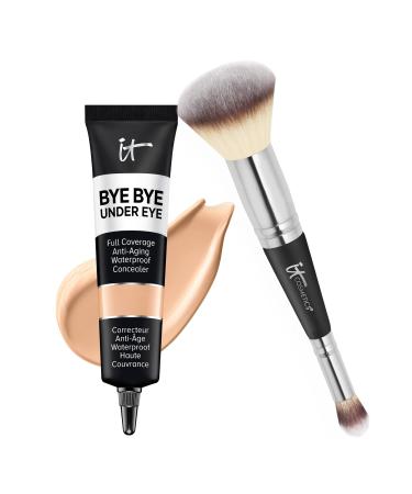 IT Cosmetics Makeup Set - Includes Supersize Bye Bye Under Eye Concealer (14.5 Light) + Heavenly Luxe Complexion Perfection Concealer Brush (1 fl oz) - with Collagen  Hyaluronic Acid & Antioxidants 14.5 Light Buff (neutr...