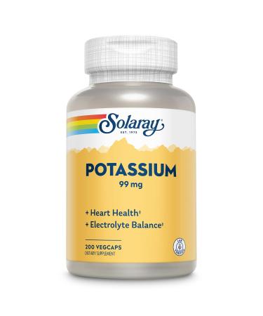 Solaray Potassium 99 mg, Fluid & Electrolyte Balance Formula, Cardiovascular, Nerve & Muscle Health Support, 200 VegCaps