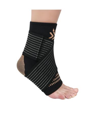 Copper Ankle Brace Compression Sleeve Support for Women & Men - Adjustable Strap for Arch Support - Plantar Fasciitis Brace for Sprained Ankle  Achilles Tendonitis Pain  Injury Recovery  Running Large copper black