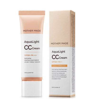MOTHER MADE Korean CC Cream for Face - Sunscreen SPF 50 PA+++, Fair to Light Skin Tone, 1.35 fl.oz | Color Correcting Matte Finish Tinted Moisturizer, Primer, Buildable Coverage Foundation
