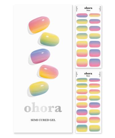 ohora Semi Cured Gel Nail Strips (N Pastel) - Works with Any UV Nail Lamps Salon-Quality Long Lasting Easy to Apply & Remove - Includes 2 Prep Pads Nail File & Wooden Stick