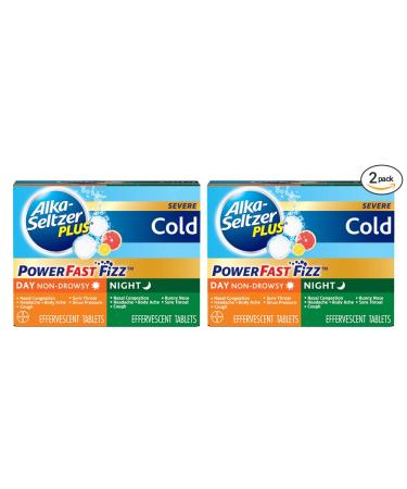 ALKA-SELTZER PLUS Severe Day + Night Cold Powerfast Fizz Effervescent Tablets Twinpack 2x20ct, White, 40 Count