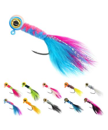 Crappie-Baits- Plastics-Jig-Heads-Kit-Minnow-Fishing-Lures-for Crappie-Panfish-Bluegill-20Piece  Kit - 15 Bodies- 5 Crappie Jig Heads #10 Disco Violet