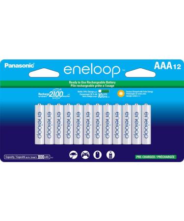 Panasonic BK-4MCCA12FA eneloop AAA 2100 Cycle Ni-MH Pre-Charged Rechargeable Batteries, 12-Battery Pack 1 Count (Pack of 12) Batteries
