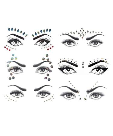 6 Sets Women Mermaid Face Gems Glitter Temporary Tattoo Stickers Crystal Glitter Stickers Rhinestone Rave Festival Face Jewels  Eyes Face Temporary Stickers Decorations for Costume Parties