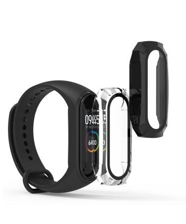 kwmobile Cover Comaptible with Xiaomi Mi Band 4 / Band 5 / Band 6 (Set of 2) -Tempered Glass with Plastic Frame - Black/Transparent black / transparent