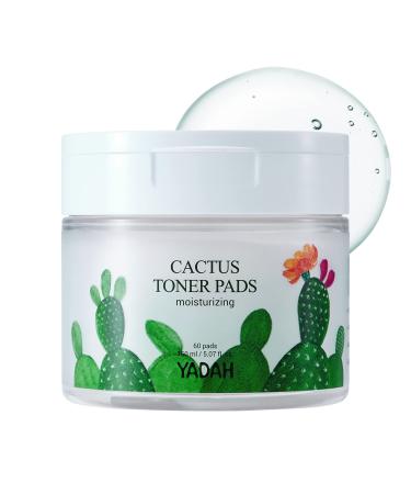 YADAH Cactus Toner Pads 5.07 Fluid Ounce 60 Count  Cruelty Free Facial Cleansing Exfoliator Toning Hydrating Treatment Wipes for Clear Pores Acne Prone Oily Dry Sensitive Skin 60 Count (Pack of 1)