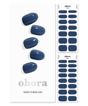 ohora Semi Cured Gel Nail Strips (N Cream Indigo) - Works with Any Nail Lamps Salon-Quality Long Lasting Easy to Apply & Remove - Includes 2 Prep Pads Nail File & Wooden Stick - Blue