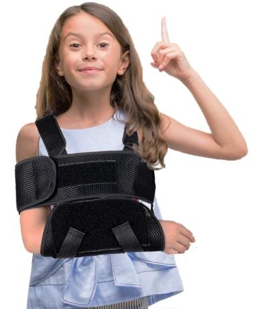 DouHeal Medical Kids Arm Sling, Breathable, Cool, Soft & Comfort, Adjustable, Toddler Children Pediatric Rotator Cuff, Elbow Support for Broken, Fractured Arm & Shoulder Injury, Immobilizer Band Black-Kids