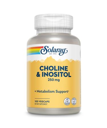 Solaray Choline & Inositol 250 mg | Two-Nutrient Combo for Healthy Fat Metabolism, Brain Function Support | 100 VegCaps