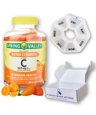 Spring Valley Vitamin C Gummies for Adults Extra Strength 500 mg 120 ct (1) Immune Support Set with Fusion Shop Store Week Case (1) (Pack of 1)