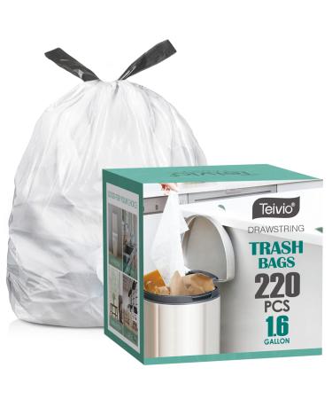 Teivio 4 Gallon 220 Counts Strong Trash Bags Garbage Bags, Bathroom Trash Can Bin Liners, Small Plastic Bags for Home Office Kitchen, Fit 12-15 Liter