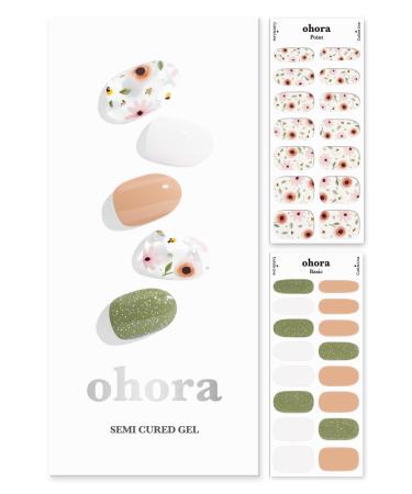 ohora Semi Cured Gel Nail Strips (N Secret Garden) - Works with Any Nail Lamps Salon-Quality Long Lasting Easy to Apply & Remove - Includes 2 Prep Pads Nail File & Wooden Stick