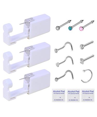 HYJLPAF Safety Ear Piercing Kit – 4 Pack Disposable Self Ear Piercing Gun  with 5mm Silver Earring Studs