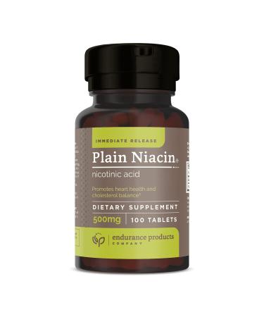 B3 Plain Niacin - 500mg Immediate Release Vitamin B-3 with Flush - Nicotinic Acid 100 Tablets - Non-GMO, Vegan, Gluten Free - Endurance Products 100 Count (Pack of 1)