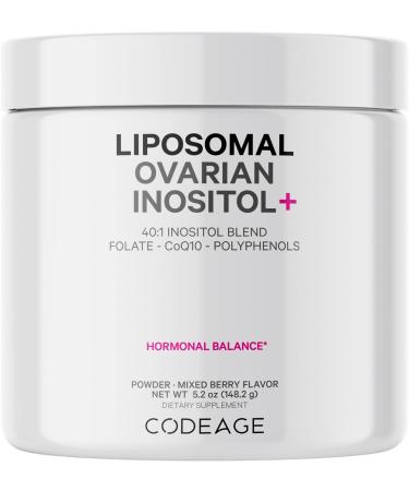 Codeage Liposomal Ovarian Inositol Powder Supplement - Myo-Inositol D-Chiro-Inositol Folate & CoQ10 Phytosome - 2-Month Supply - 40:1 Women Hormonal Balance & Fertility Support Blend Non-GMO 5.2oz