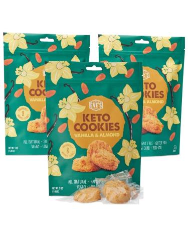 Eve’s Bakery 8 Individually Wrapped Keto Cookies - Low Carb, No Sugar Vegan Treats for a Healthy Diet Diabetic Snack Food (Almond Vanilla, 3 Pack) Almond Vanilla 3 Pack