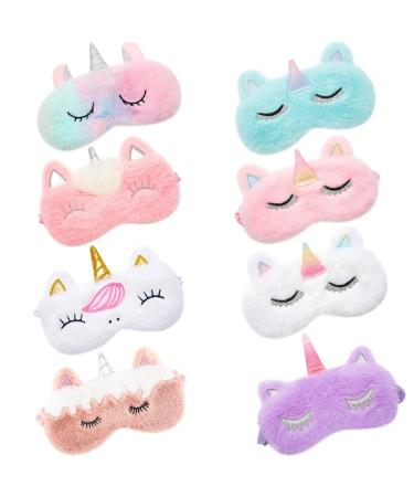 SATINIOR 6 Pieces Plush Eye Mask Soft Sleeping Blindfold Eye Cover  Comfortable Plush Plush and Satin Eye Mask Fluffy and Furry Eye Cover for  Girls and Adult Eye Protection, 4.1x8.3 In (Pack