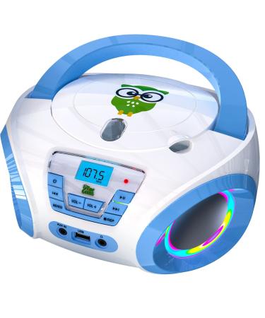 TinyGeeks Tunes Kids Boombox CD Player for Kids - NEW 2023 - FM Radio - Batteries Included - Cute white Radio cd Player with Speakers for Kids and Toddlers - Blue